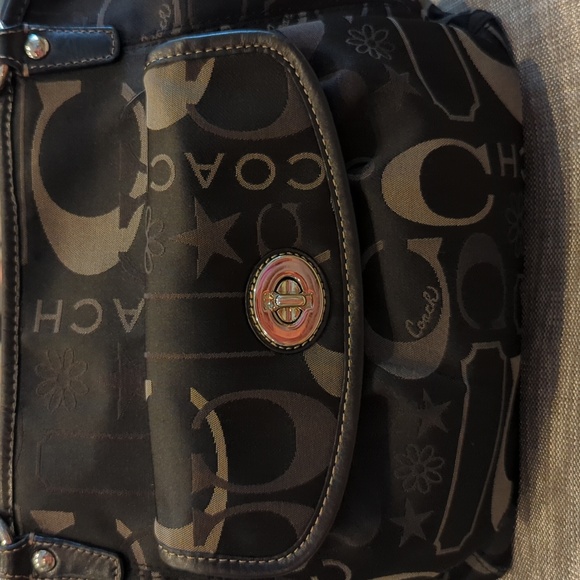 Coach Leah Black and Gray Sateen Handbag - Picture 3 of 12